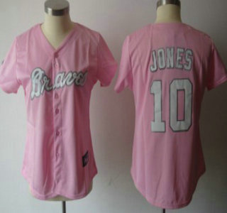 Atlanta Braves #10 Jones Pink Womens Jersey