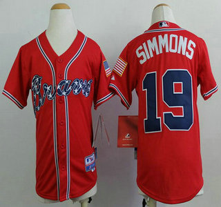 Atlanta Braves #19 Andrelton Simmons 2014 Red Kids Jersey