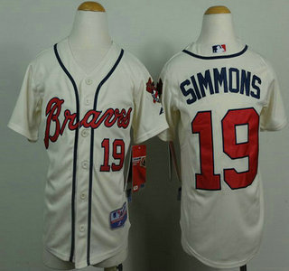 Atlanta Braves #19 Andrelton Simmons Cream Kids Jersey