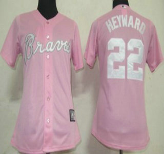 Atlanta Braves #22 Heyward Pink With White Womens Jersey