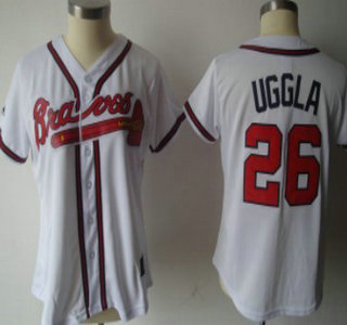 Atlanta Braves #26 Uggla White With Red Womens Jersey