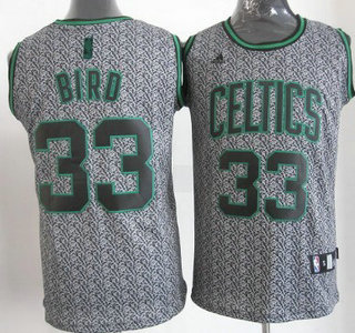 Boston Celtics #33 Larry Bird Gray Static Fashion Jersey