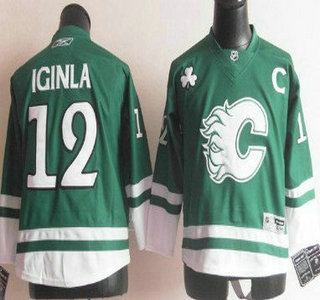 Calgary Flames #12 Jarome Iginla St. Patrick's Day Green Kids Jersey