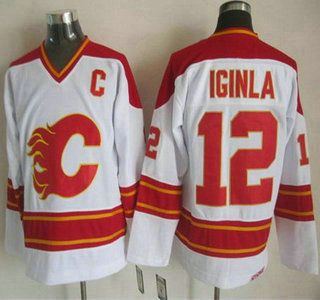 Calgary Flames #12 Jarome Iginla White Throwback CCM Jersey