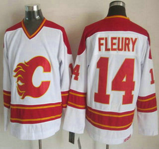 Calgary Flames #14 Theoren Fleury White Throwback CCM Jersey