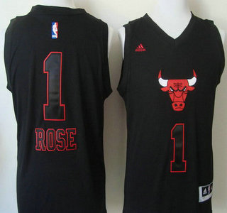 Chicago Bulls #1 Derrick Rose 2015 Black With Red Fashion Jersey