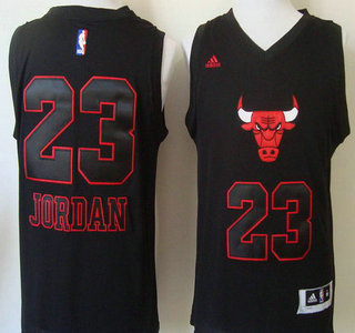 Chicago Bulls #23 Michael Jordan 2015 Black With Red Fashion Jersey