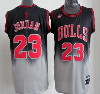 Chicago Bulls #23 Michael Jordan Black With Gray Fadeaway Fashion Jersey