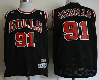Chicago Bulls #91 Dennis Rodman Black Hardwood Classics Soul Swingman Throwback Jersey