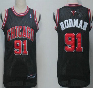 Chicago Bulls #91 Dennis Rodman Black With Chicago Swingman Jersey