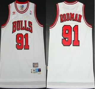 Chicago Bulls #91 Dennis Rodman White Hardwood Classics Soul Swingman Throwback Jersey