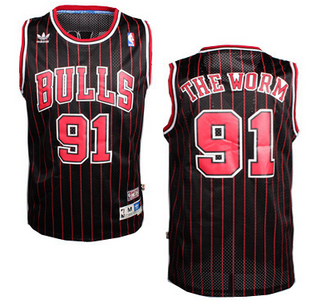 Chicago Bulls #91 The Worm Nickname Black Pinstripe Soul Swingman Jersey