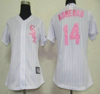 Chicago White Sox #14 Konerko White With Pink Pinstripe Womens Jersey