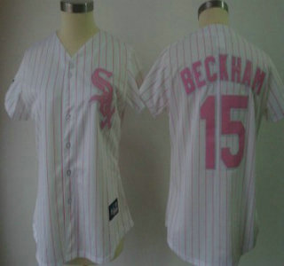 Chicago White Sox #15 Beckham White With Pink Pinstripe Womens Jersey