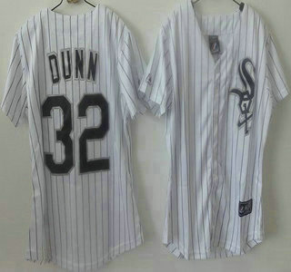Chicago White Sox #32 Adam Dunn White With Black Strip Womens Jersey
