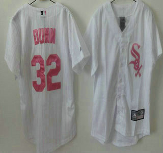 Chicago White Sox #32 Adam Dunn White With Red Strip Womens Jersey