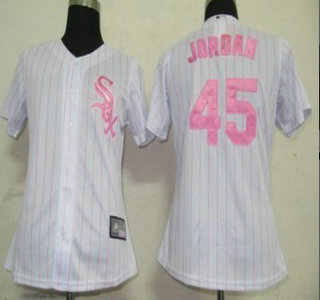 Chicago White Sox #45 Jordan White With Pink Pinstripe Womens Jersey