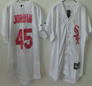 Chicago White Sox #45 Michael Jordan White With Red Strip Womens Jersey