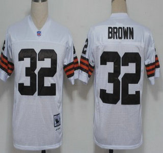 Cleveland Browns #32 Jim Brown White Short-Sleeved Throwback Jersey