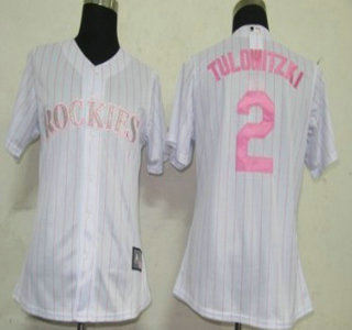 Colorado Rockies #2 Tulowitzki White With Pink Pinstripe Womens Jersey