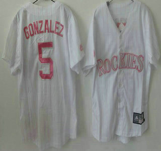 Colorado Rockies #5 Carlos Gonzalez White With Red Strip Womens Jersey
