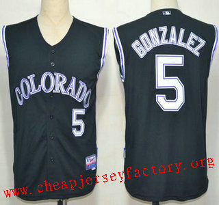 Colorado Rockies 5 Gonzalez Black Cool Base Vest Jersey
