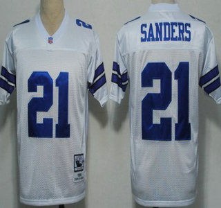 Dallas Cowboys #21 Sanders White Throwback Jersey