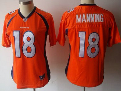 Denver Broncos 18 Peyton Manning Orange Womens Team Jersey