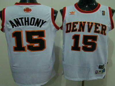 Denver Nuggets 15 Carmelo Anthony White Throwback Jerseys
