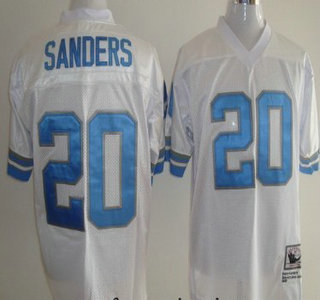 Detroit Lions #20 Barry Sanders White Throwback Jersey