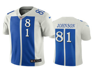 Detroit Lions #81 Calvin Johnson White Blue City Edition Vapor Limited Jersey