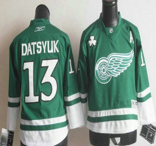 Detroit Red Wings #13 Pavel Datsyuk St. Patrick's Day Green Kids Jersey