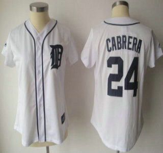 Detroit Tigers #24 Cabrera White With Black Womens Jersey