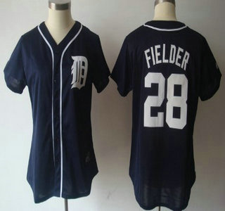 Detroit Tigers #28 Prince Fielder Navy Blue Womens Jersey