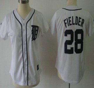 Detroit Tigers #28 Prince Fielder White With Blue Womens Jersey