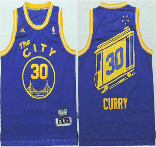 Golden State Warriors #30 Stephen Curry The City Blue Swingman Throwback Jersey