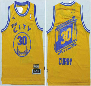 Golden State Warriors #30 Stephen Curry The City Yellow Swingman Throwback Jersey