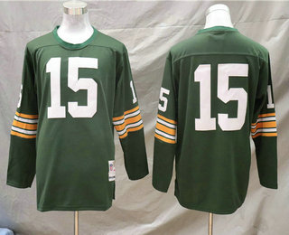 Green Bay Packers #15 Bart Starr Short-Sleeved Mitchell & Ness Retired Player Replica Jersey -Green