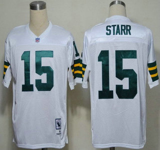 Green Bay Packers #15 Bart Starr White Short-Sleeved Throwback Jersey
