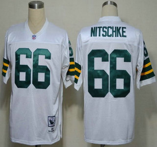 Green Bay Packers #66 Ray Nitschke White Short-Sleeved Throwback Jersey