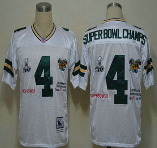 Green Bay Packers 4 Super Bowl Champs White Throwback Jersey