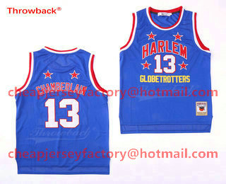 Harlem Globetrotters #13 Wilt Chamberlain Blue Throwback Basketball Jersey