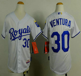 Kansas City Royals #30 Yordano Ventura White Kids Jersey