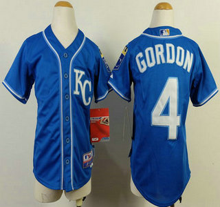 Kansas City Royals #4 Alex Gordon 2014 Blue Kids Jersey