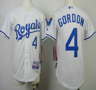 Kansas City Royals #4 Alex Gordon White Kids Jersey