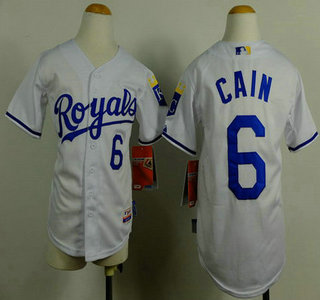Kansas City Royals #6 Lorenzo Cain White Kids Jersey