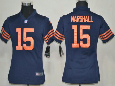 Nike Chicago Bears 15 Brandon Marshall Dark Blue With Orange Number Game Kids Jersey