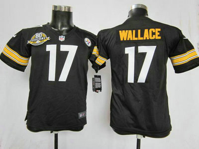 Nike Pittsburgh Steelers 17 Mike Wallace Black Game Kids 80TH Jersey