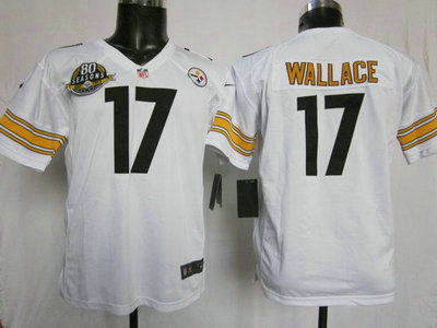 Nike Pittsburgh Steelers 17 Mike Wallace White Game Kids 80TH  Jersey