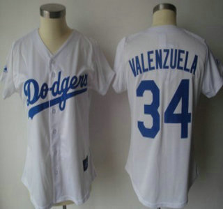 Los Angeles Dodgers #34 Valenzuela White With Blue Womens Jersey